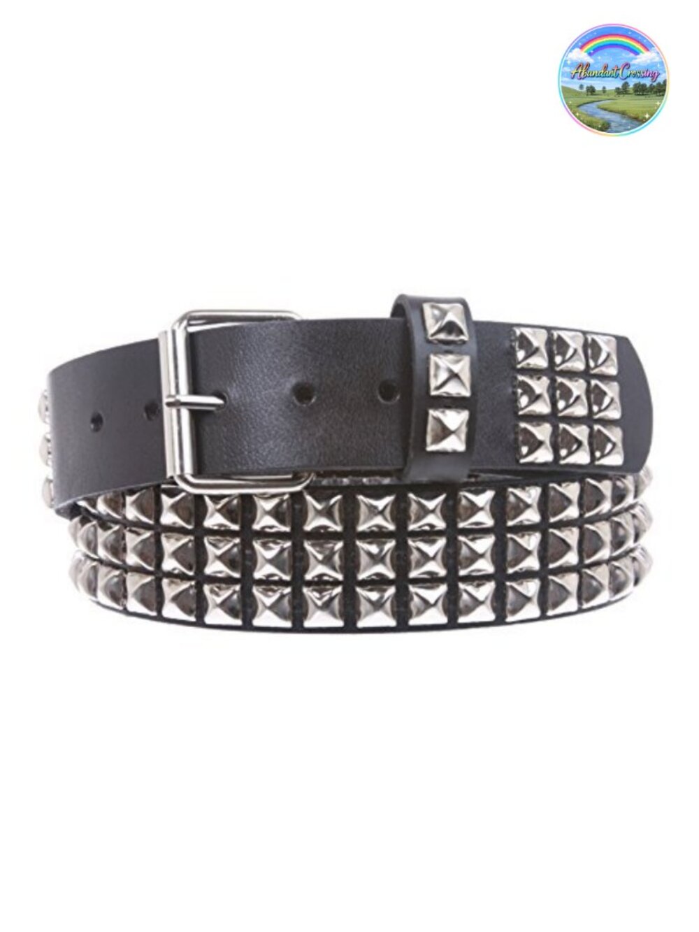 Punk Rock Studded Leather Belt - Three Row Metal Spikes, Removable Buckle